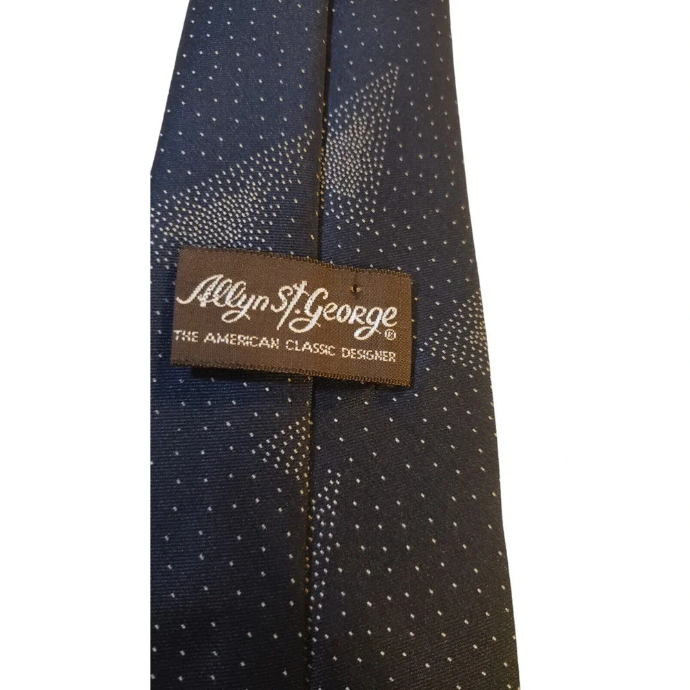Allyn St George Silk Necktie Black Ivory Geometric Polka Dots Mens‎ Designer